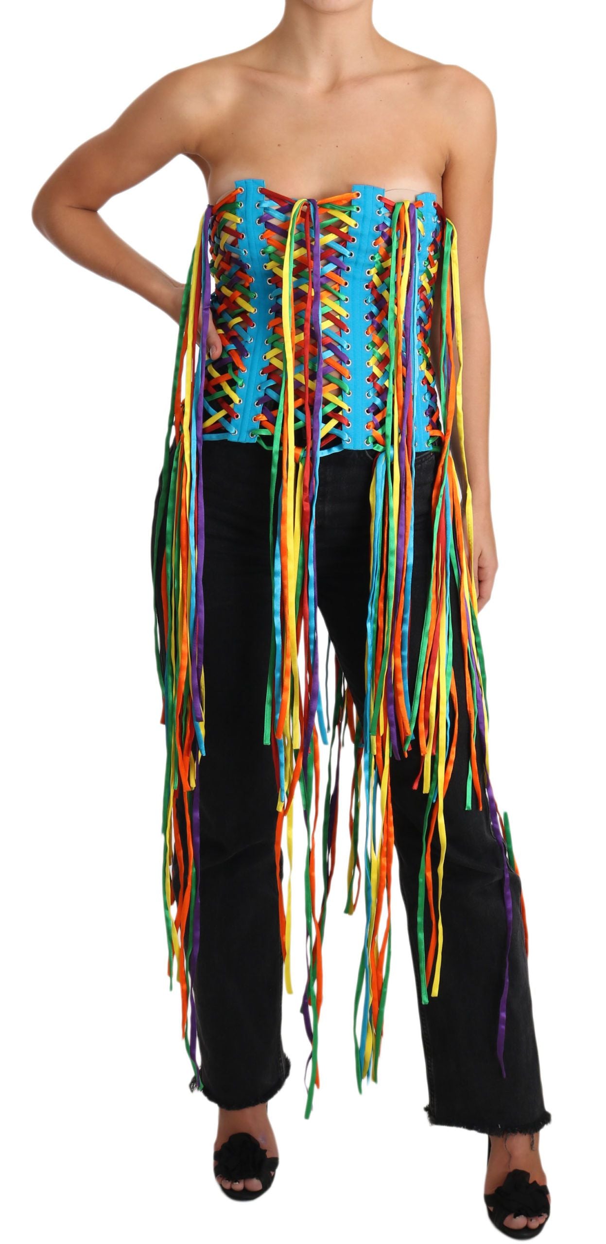 Corset bustier multicolore Dolce & Gabbana en polyester avec cordons, top moulant et tendance, pour un look élégant et moderne.