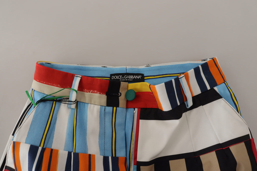 Pantalon en coton à rayures multicolores, taille haute, de la marque Dolce & Gabbana, vue de face.