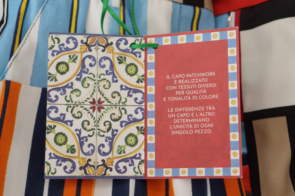 Pantalon en coton à rayures multicolores à taille haute de Dolce & Gabbana, vêtement élégant et tendance.