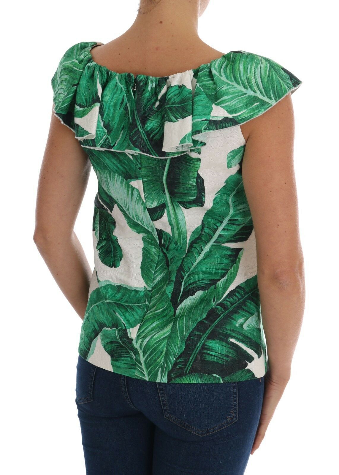 Blouse Dolce & Gabbana en sequins avec motif ananas et bananes, style T-shirt élégant et coloré.