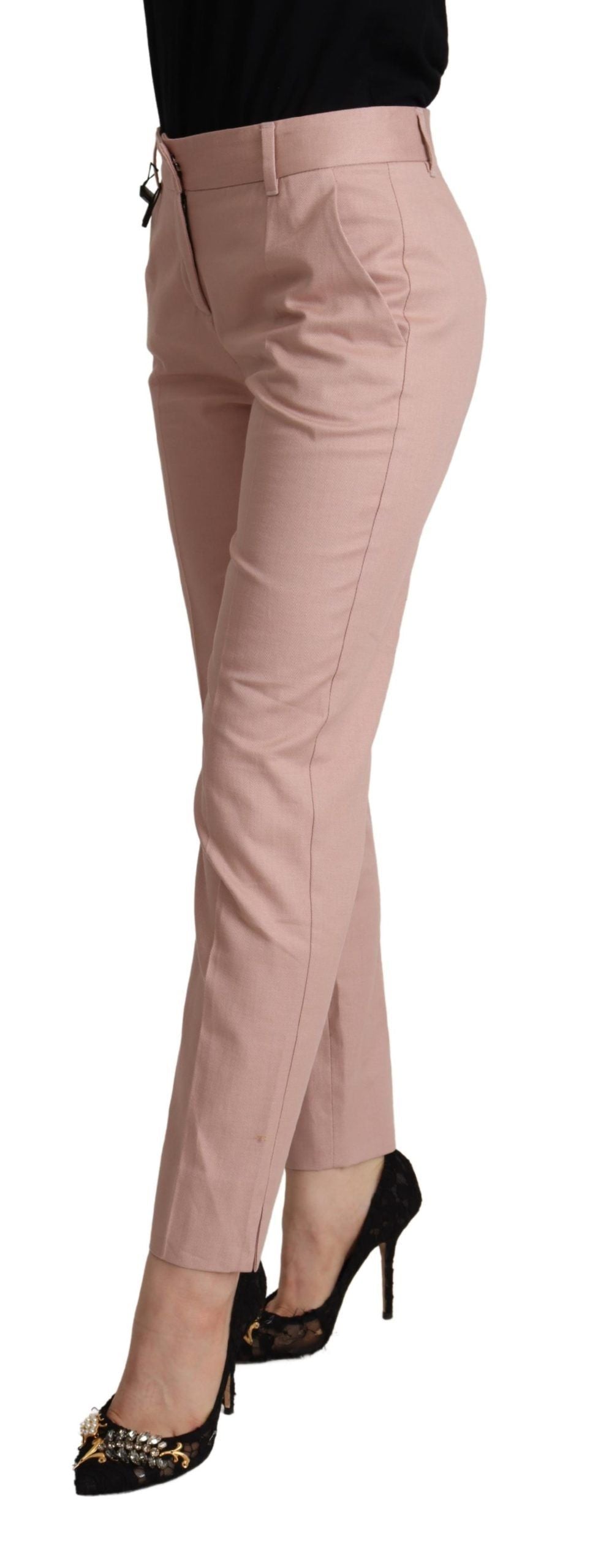 Dolce & Gabbana Pink Cotton Mid Waist Trouser Tapered Pants - La luxence