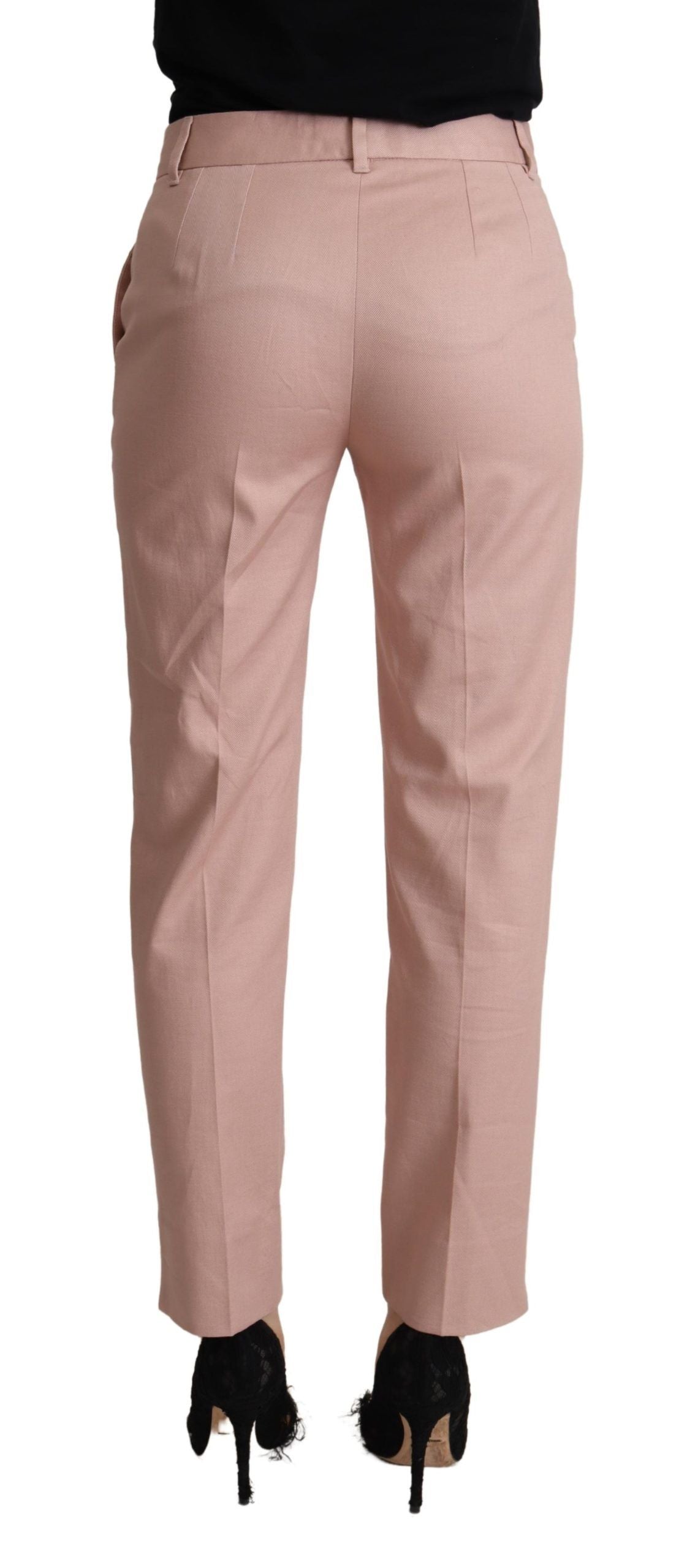 Dolce & Gabbana Pink Cotton Mid Waist Trouser Tapered Pants - La luxence