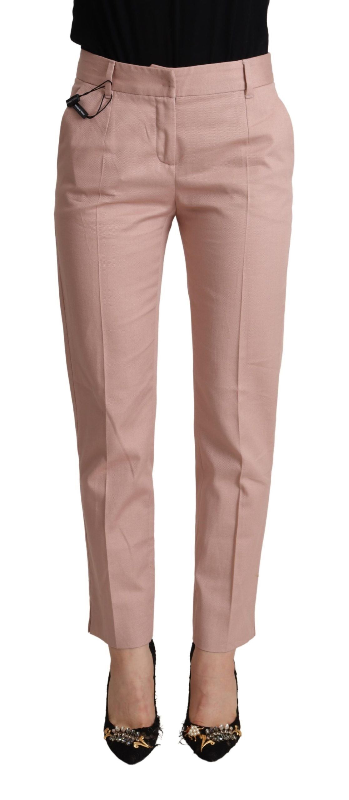 Dolce & Gabbana Pink Cotton Mid Waist Trouser Tapered Pants - La luxence