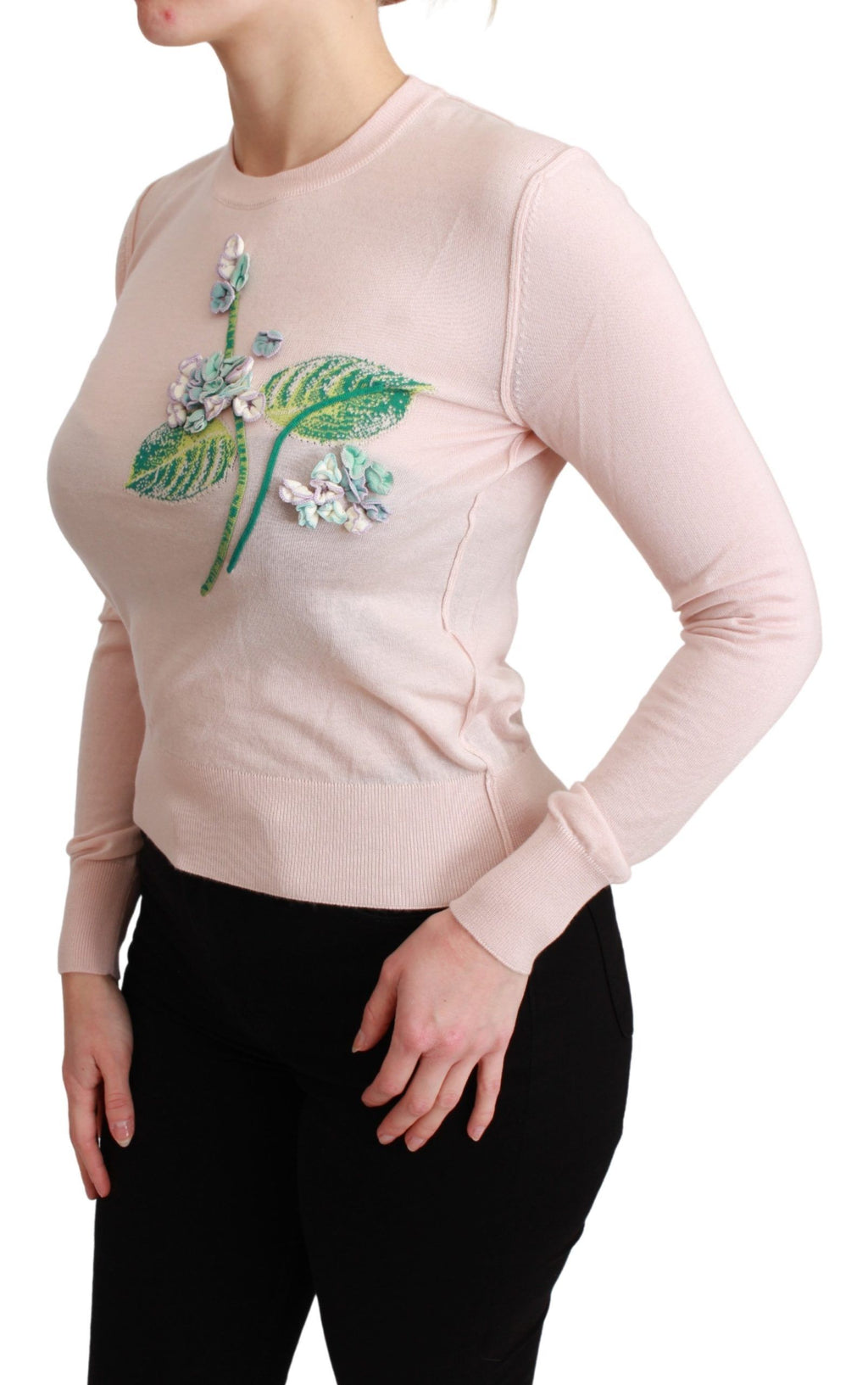 Pull en soie et cachemire Dolce & Gabbana à fleurs roses, pull-over élégant avec motif floral.
