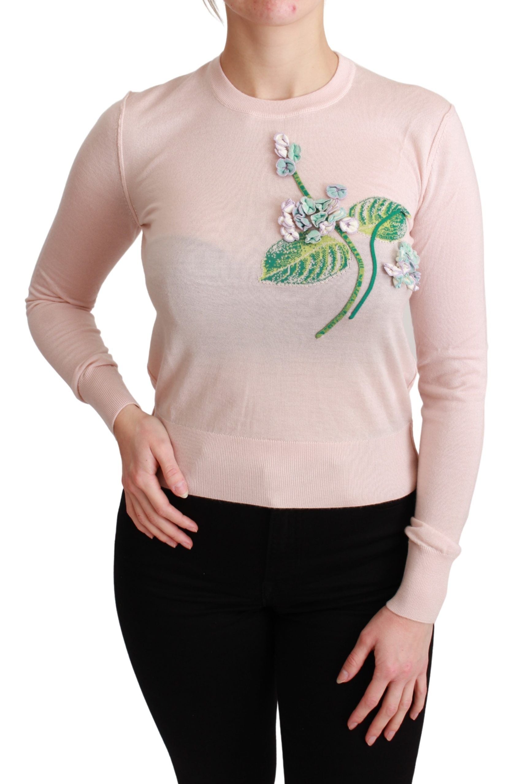 Pull en soie et cachemire Dolce & Gabbana à fleurs roses, pull-over élégant à motifs floraux.