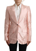 Blazer en satin rose Dolce & Gabbana à manches longues, coupe élégante et design sophistiqué.