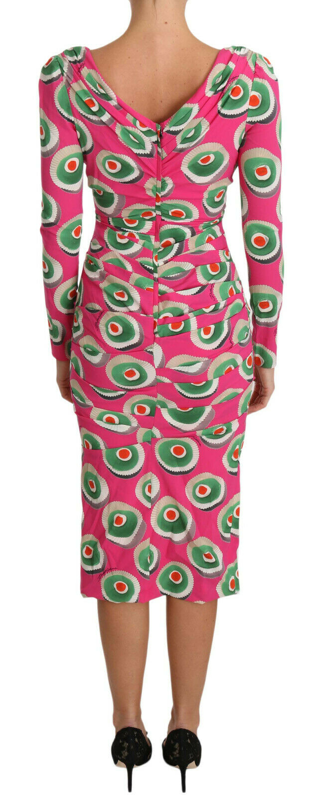 Robe moulante en soie rose Dolce & Gabbana, coupe cupcake, style élégant et féminin, vue de face sur mannequin.