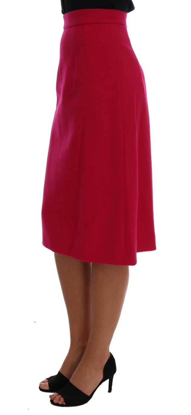 Jupe longue en laine rose de style A-line de Dolce & Gabbana, longueur jusqu'aux genoux, élégante et tendance.