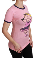 T-shirt en coton rose Dolce & Gabbana Year of the Pig avec motif de cochon, style élégant et décontracté.