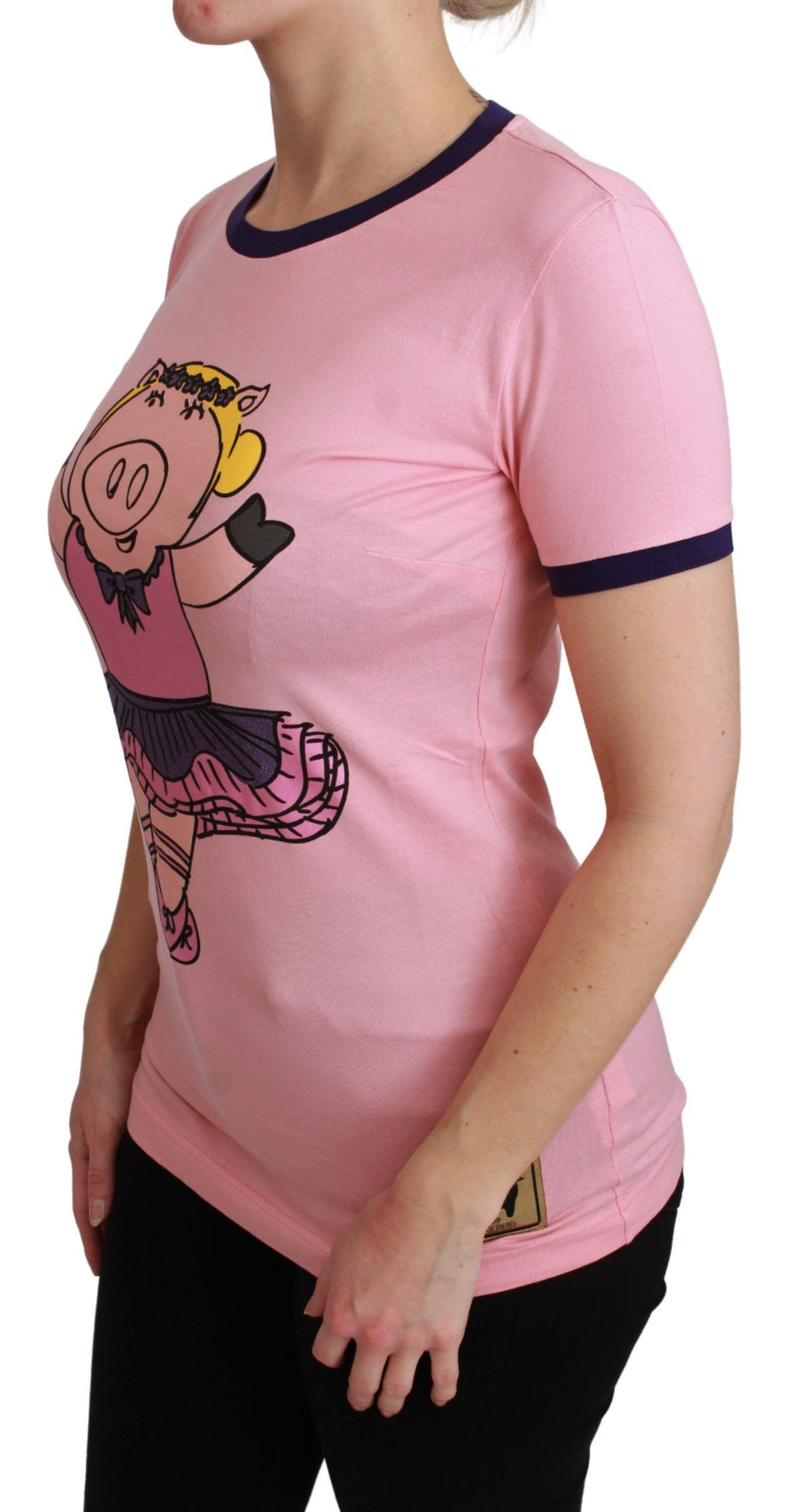 T-shirt en coton rose Dolce & Gabbana Year of the Pig, motif imprimé sur le devant, col rond, style décontracté.