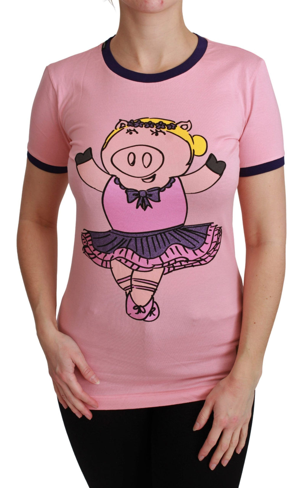 T-shirt en coton rose Dolce & Gabbana Year of the Pig, motif de cochon imprimé sur le devant.