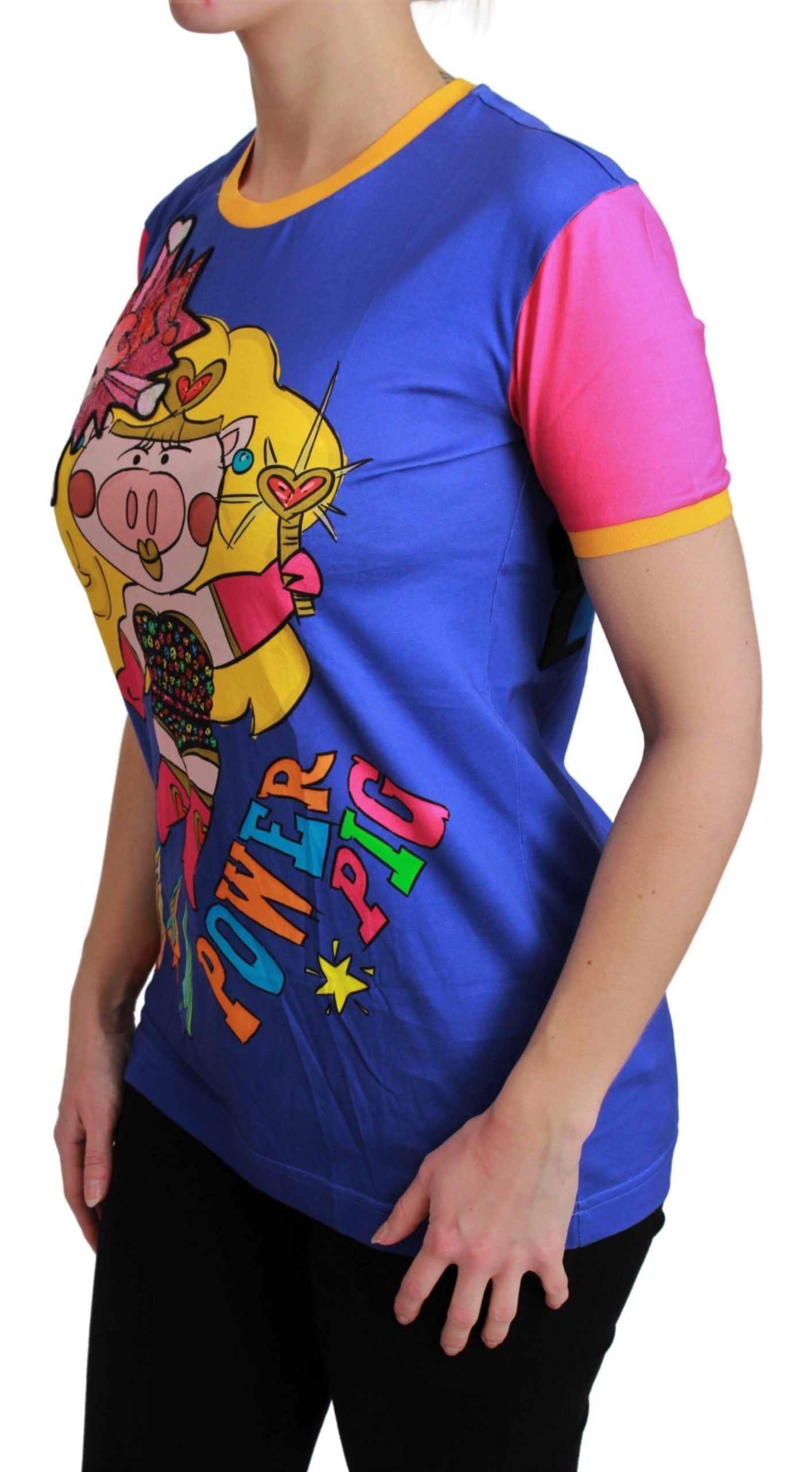 T-shirt en coton violet Dolce & Gabbana PIG SUPERGIRL avec logo et design graphique visible sur le devant.