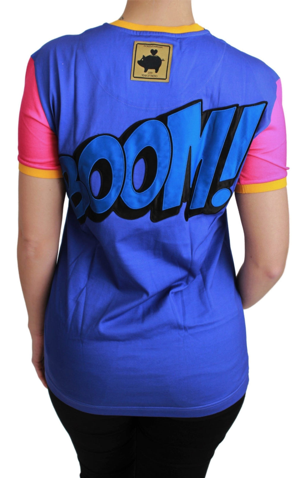 T-shirt en coton violet Dolce & Gabbana PIG SUPERGIRL avec logo graphique, vue de face.