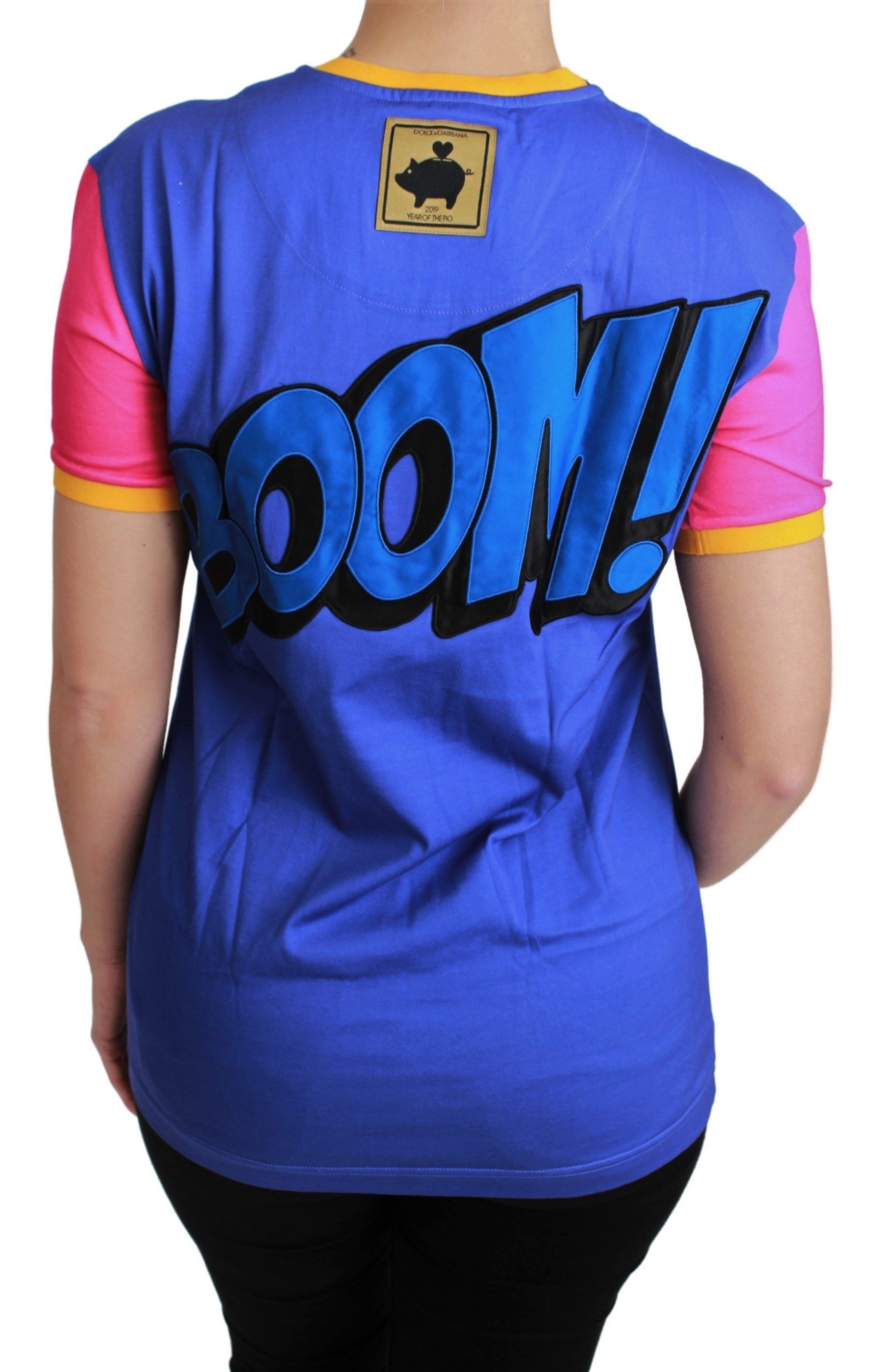 T-shirt en coton violet Dolce & Gabbana PIG SUPERGIRL avec logo graphique, vue de face.