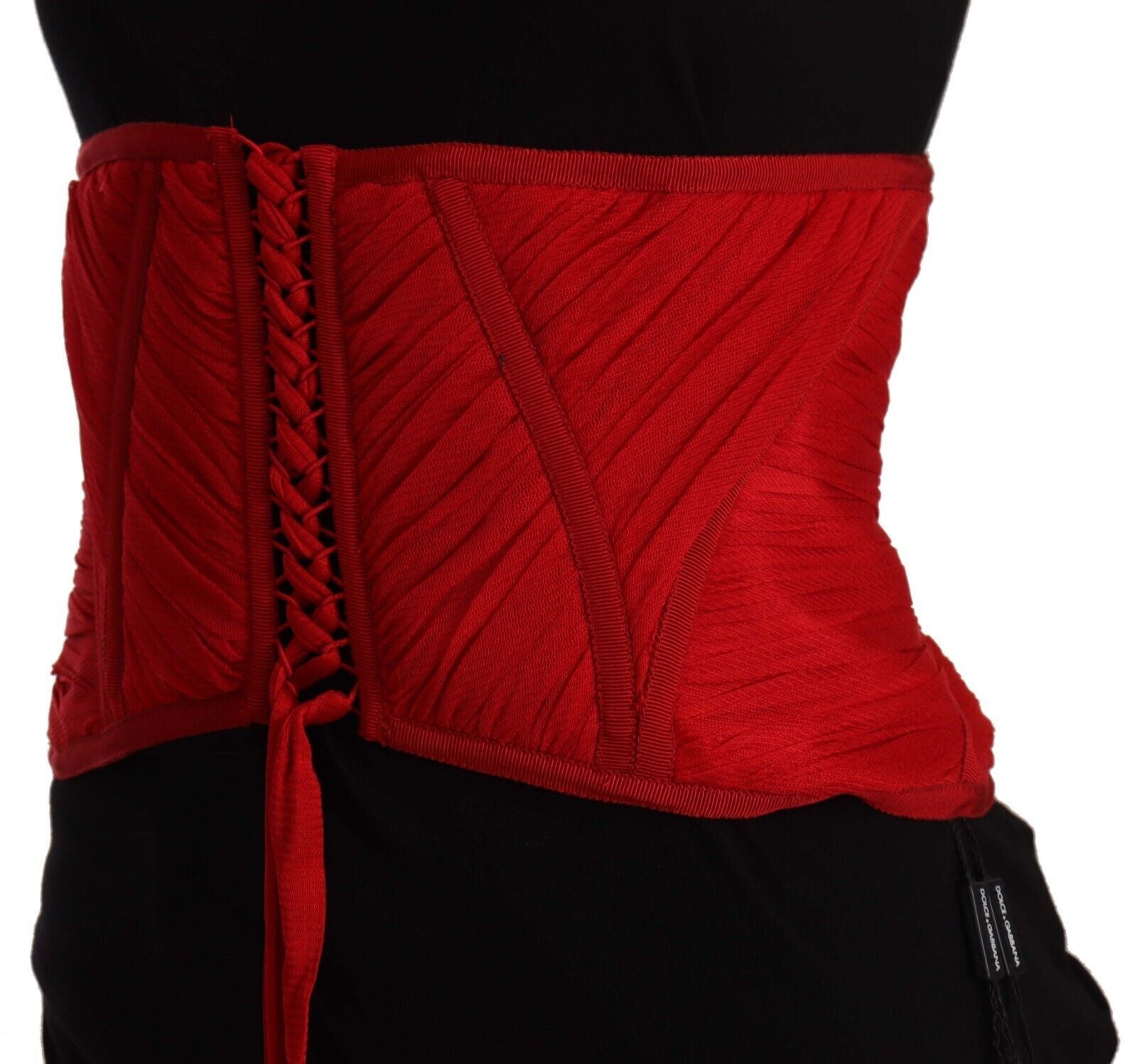 Ceinture corset rouge Dolce & Gabbana en satin stretch, idéale pour mettre en valeur la taille avec un style élégant.