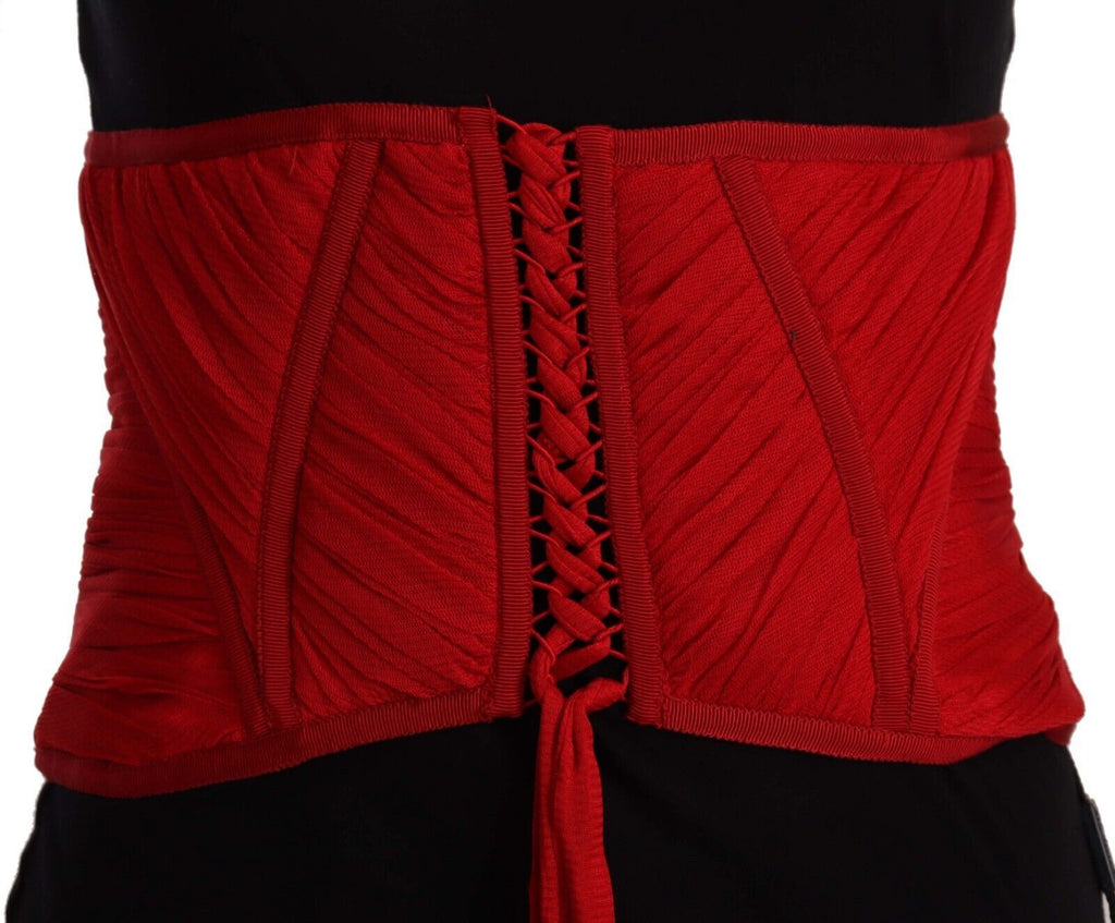 Ceinture corset rouge Dolce & Gabbana en stretch avec bande à la taille en soie et détails élégants.