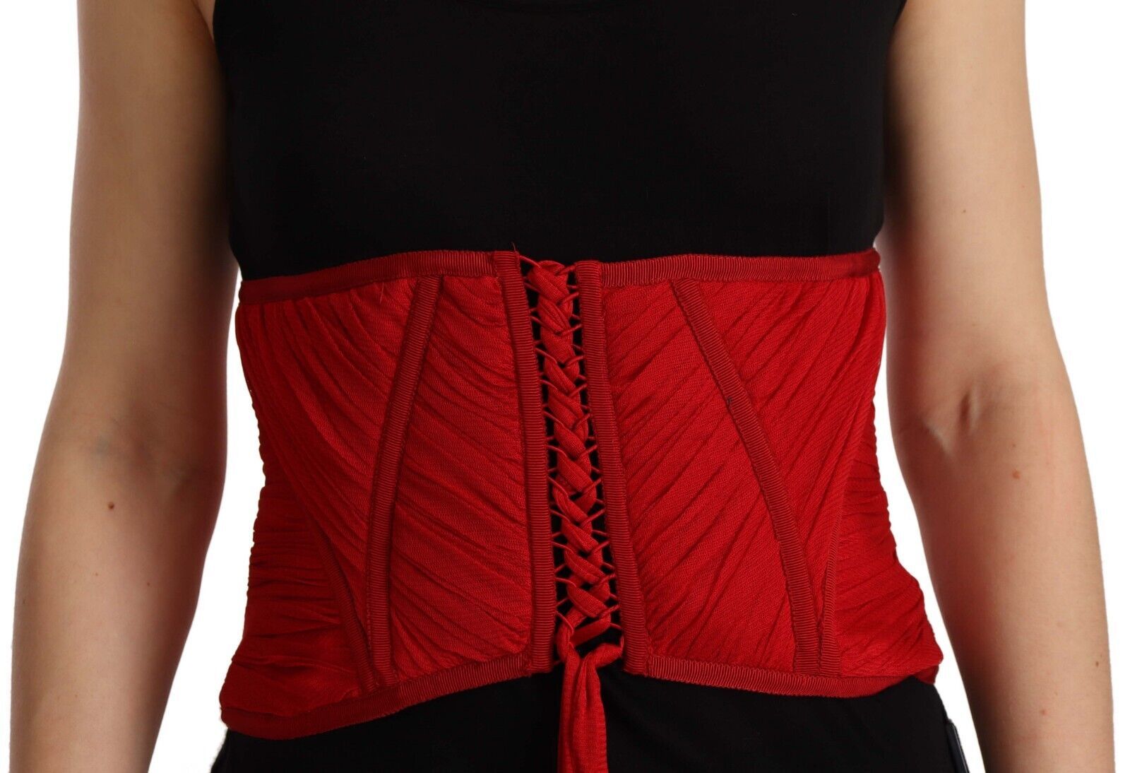 Ceinture corset rouge Dolce & Gabbana en stretch avec bande de taille en soie.