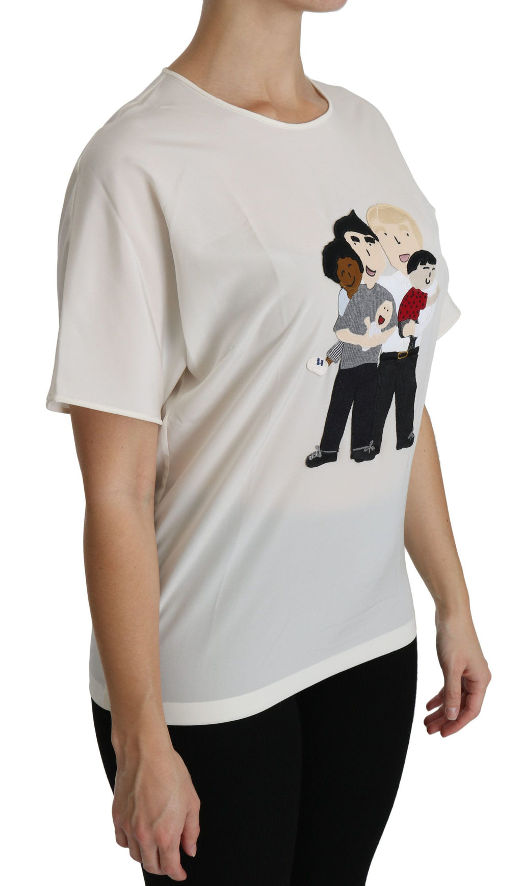 Chemise à manches courtes blanche Dolce & Gabbana avec patch #dgfamily, tissu léger et style élégant.