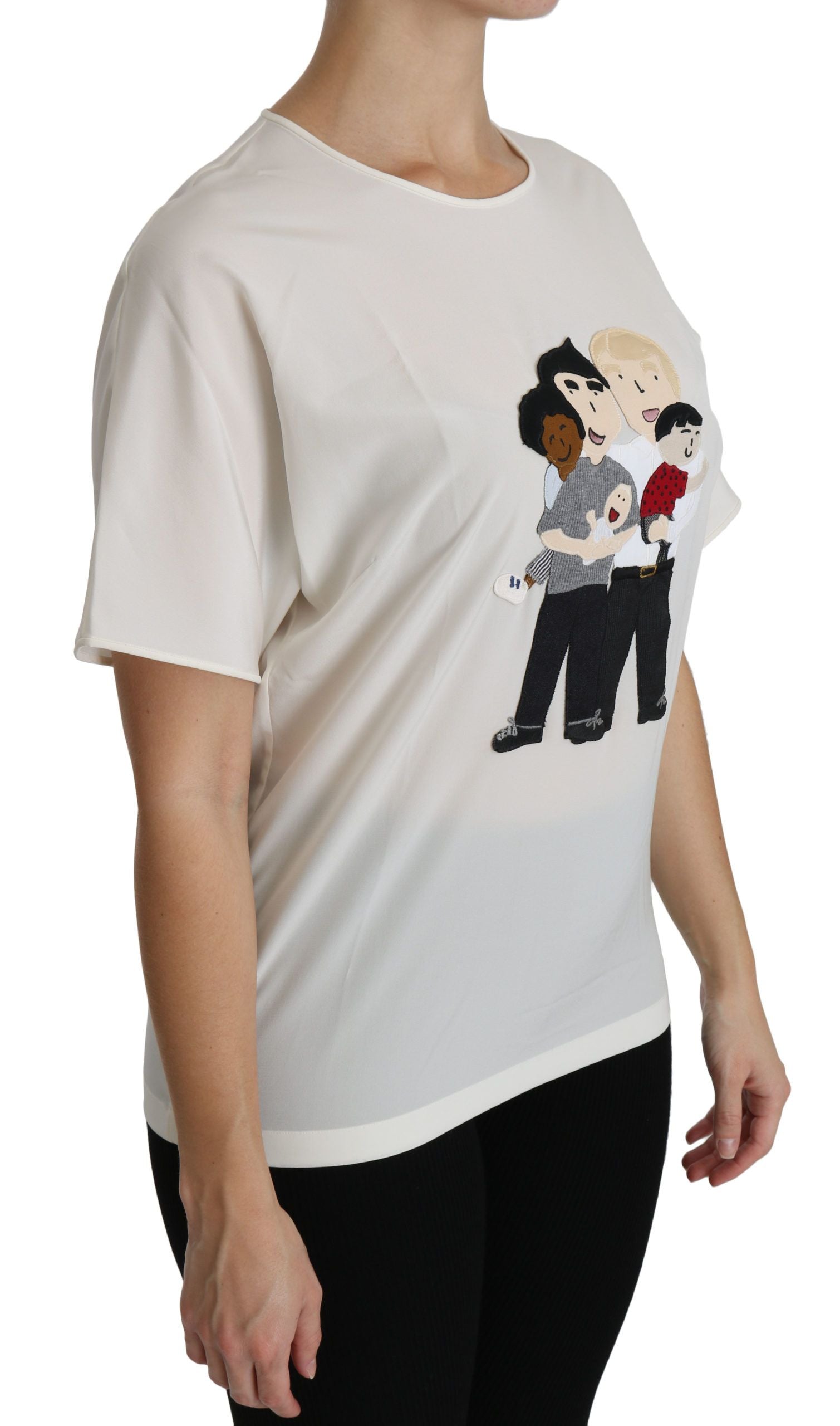 Chemise à manches courtes blanche Dolce & Gabbana avec patch #dgfamily, tissu léger et style élégant.