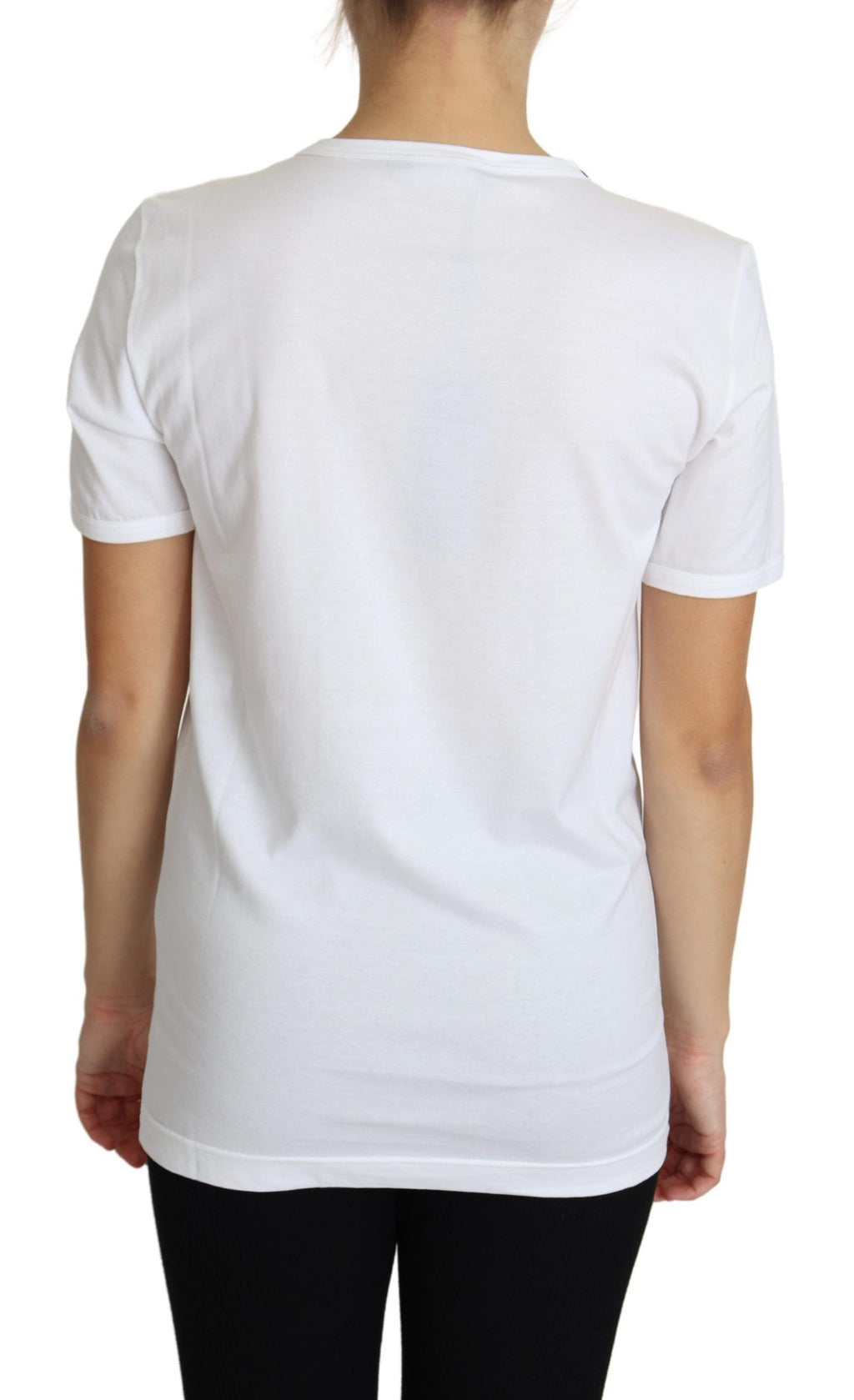 T-shirt blanc Dolce & Gabbana San Valentino avec cœurs en cristaux, style élégant et décontracté.
