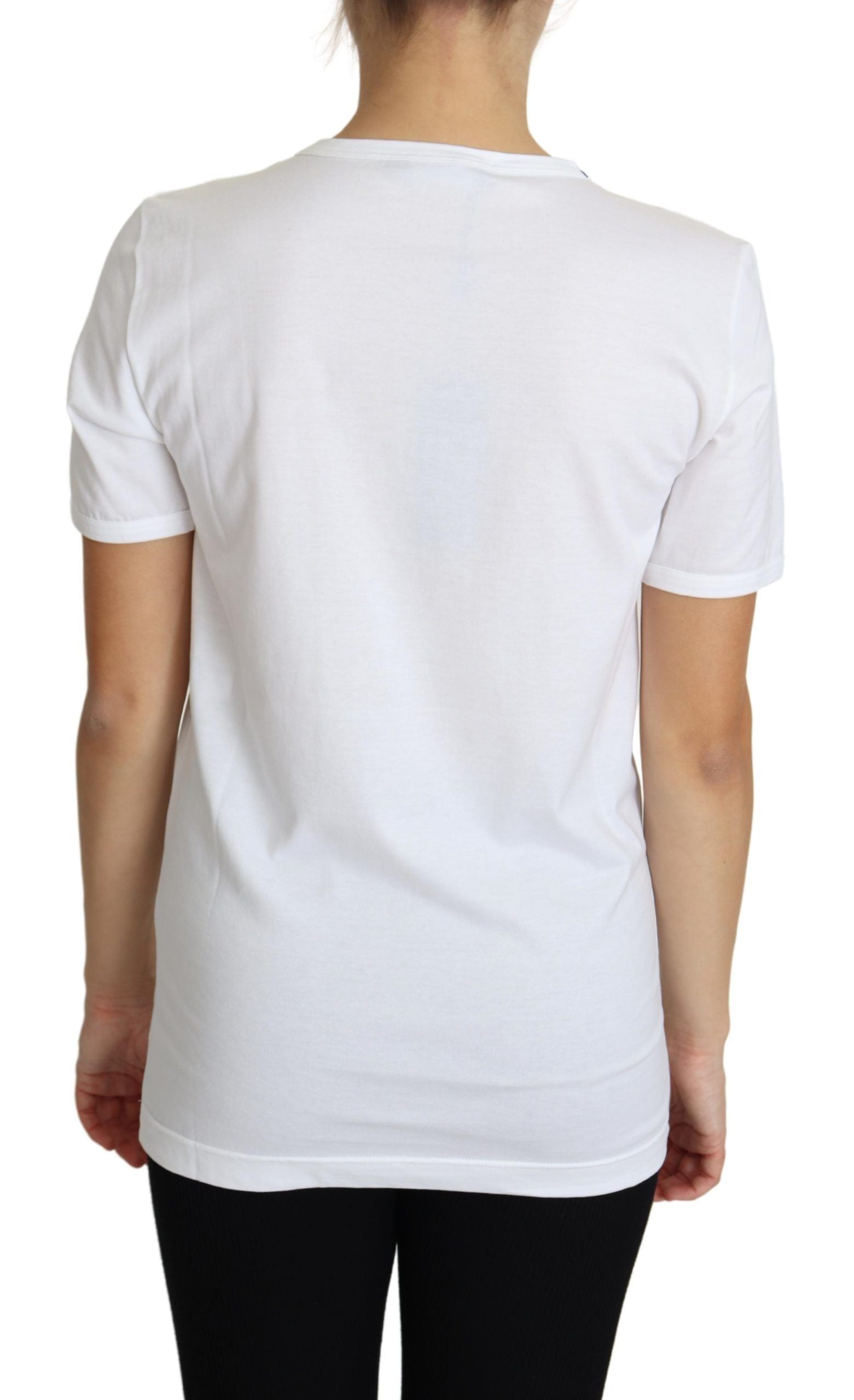 T-shirt blanc Dolce & Gabbana San Valentino avec cœurs en cristaux, style élégant et décontracté.