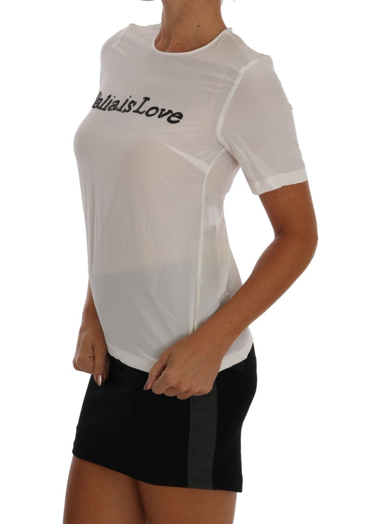 Chemise en soie blanche Dolce & Gabbana Italie Is Love, vue de face, détails élégants et texture lisse.
