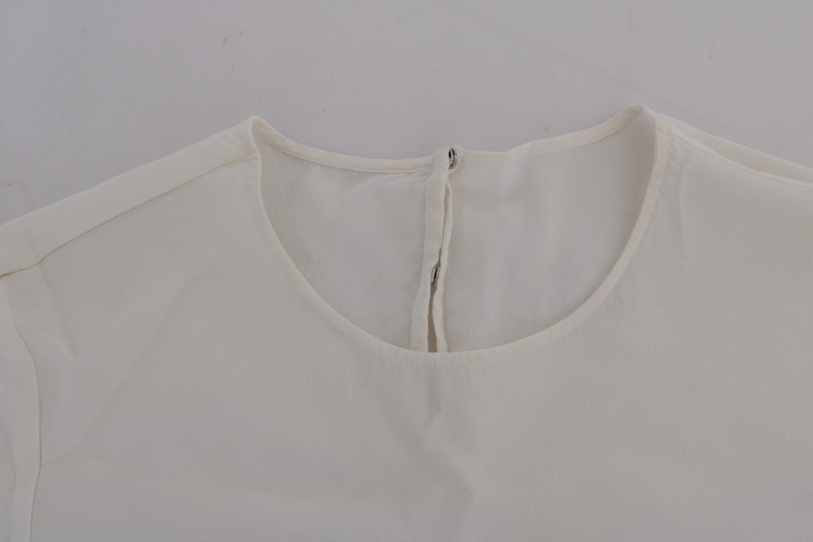 Blouse en soie blanche Dolce & Gabbana Italia Is Love, élégante T-shirt avec logo Dolce & Gabbana visible sur l'image.