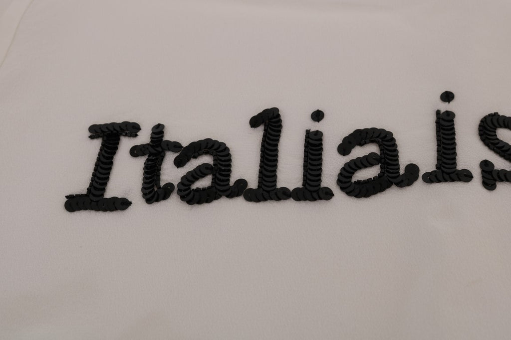 Blouse blanche en soie Dolce & Gabbana Italia Is Love, élégante chemise en tissu léger avec logo imprimé.