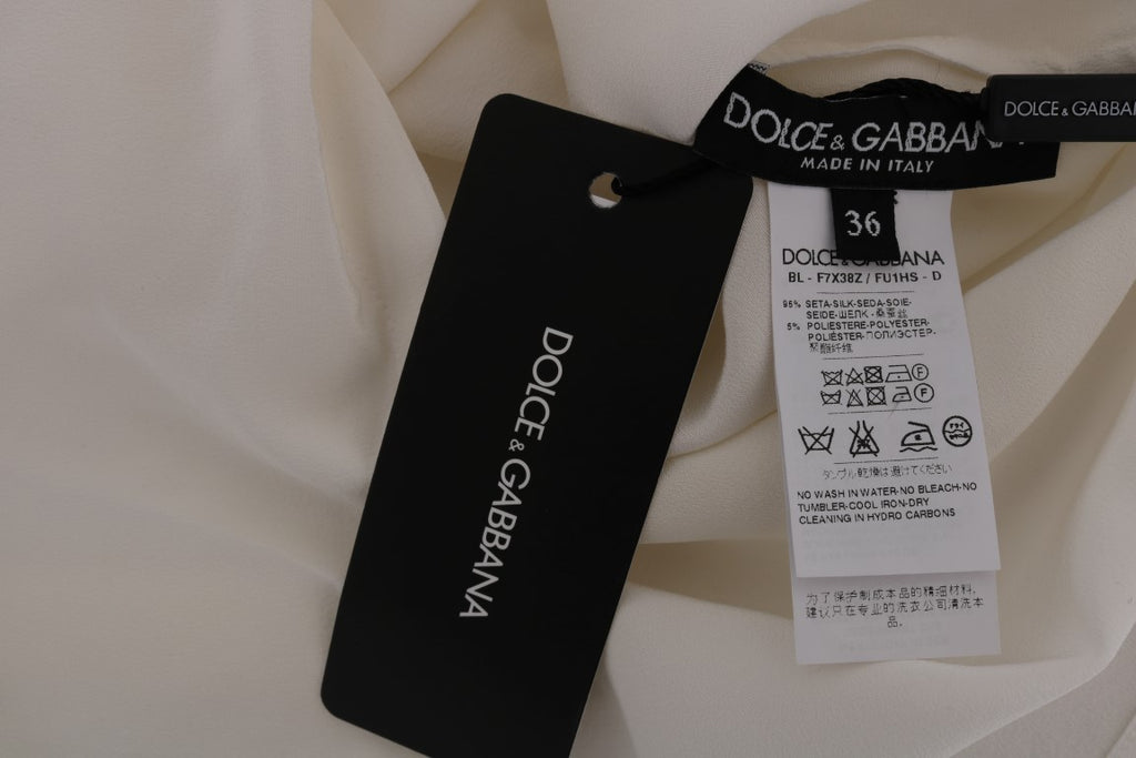 Chemise blanche en soie Dolce & Gabbana Italia Is Love, vue de face, détails du tissu et style élégant.