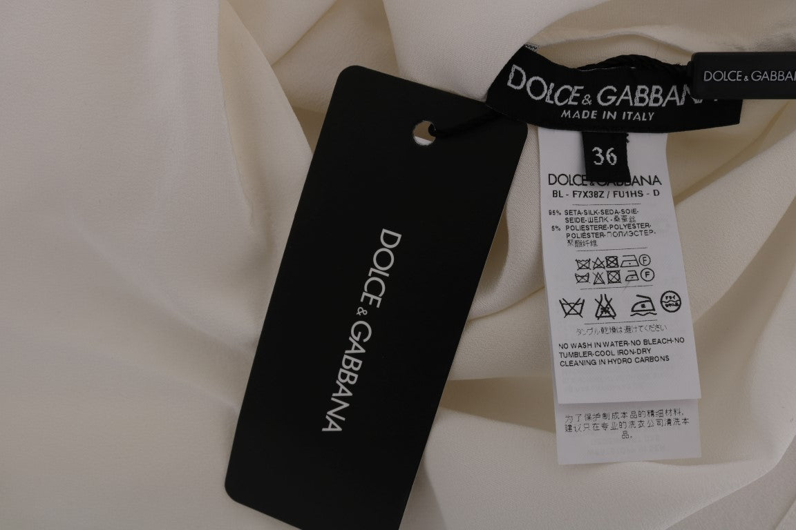 Chemise blanche en soie Dolce & Gabbana Italia Is Love, vue de face, détails du tissu et style élégant.