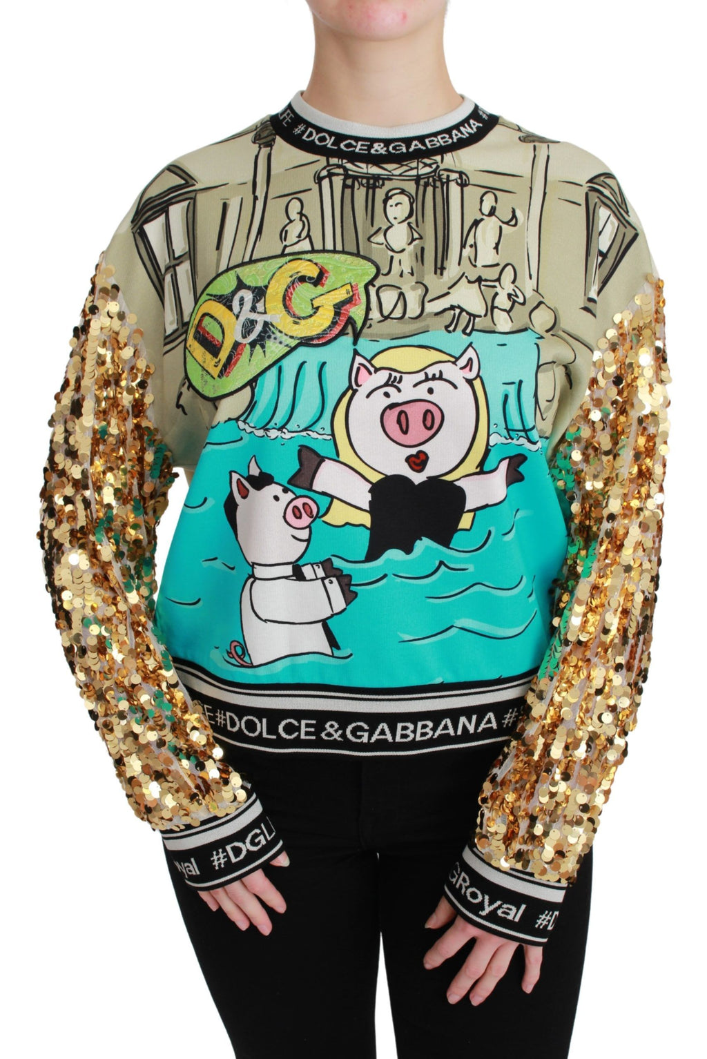 Pull en sequins Dolce & Gabbana Année du Cochon, haut élégant avec motif pailleté et détails raffinés.