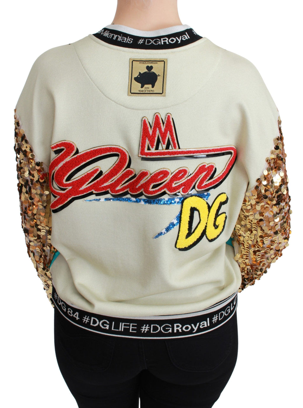 Pull en sequins Dolce & Gabbana Year of the Pig, haut élégant avec détails brillants et motifs de cochon.