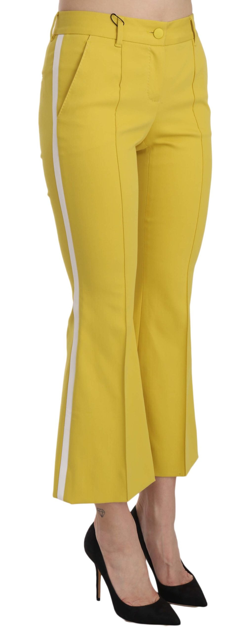 Pantalon capri flared Dolce & Gabbana en coton jaune, coupe évasée, style élégant et confortable.