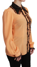 Chemise Dolce & Gabbana en soie jaune avec sequins en dentelle, élégante et raffinée, vue de face.