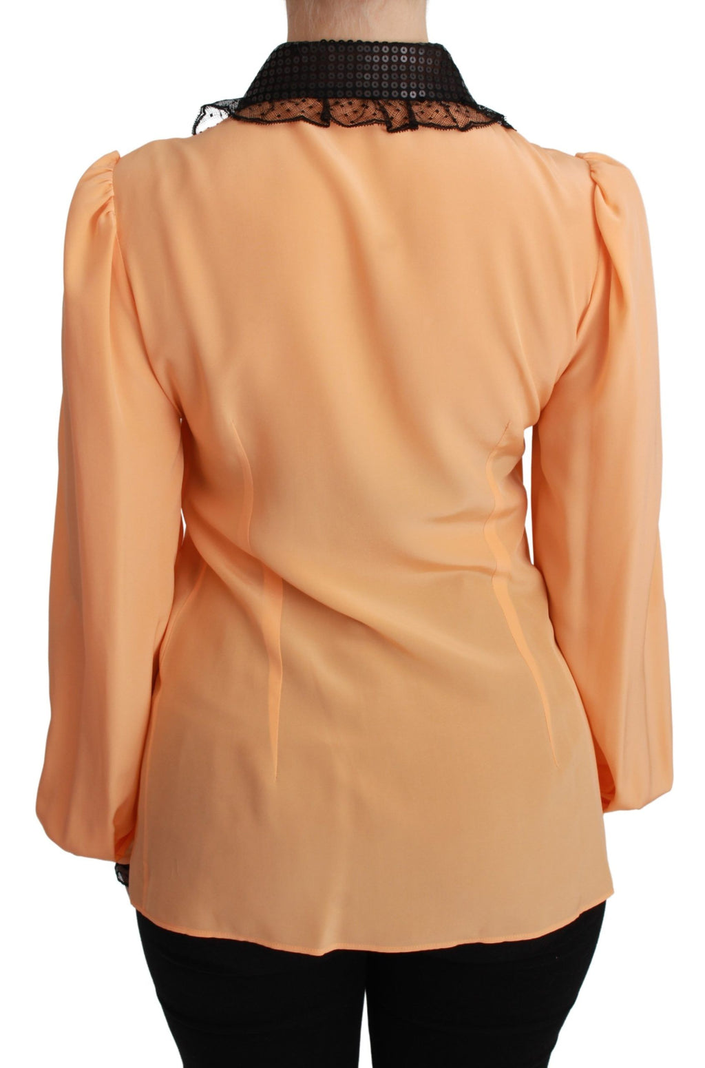 Chemise en soie jaune Dolce & Gabbana avec sequins et dentelle, élégante blouse à manches longues.