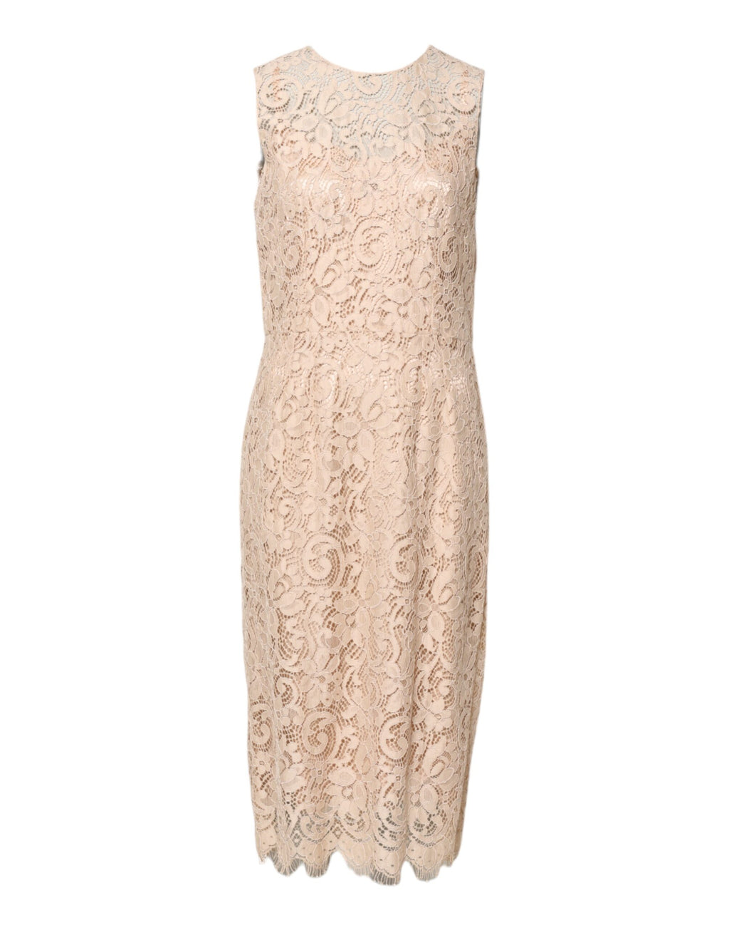 Robe sans manches Dolce & Gabbana beige à fleurs en dentelle, coupe ajustée et élégante, avec détails floraux raffinés.