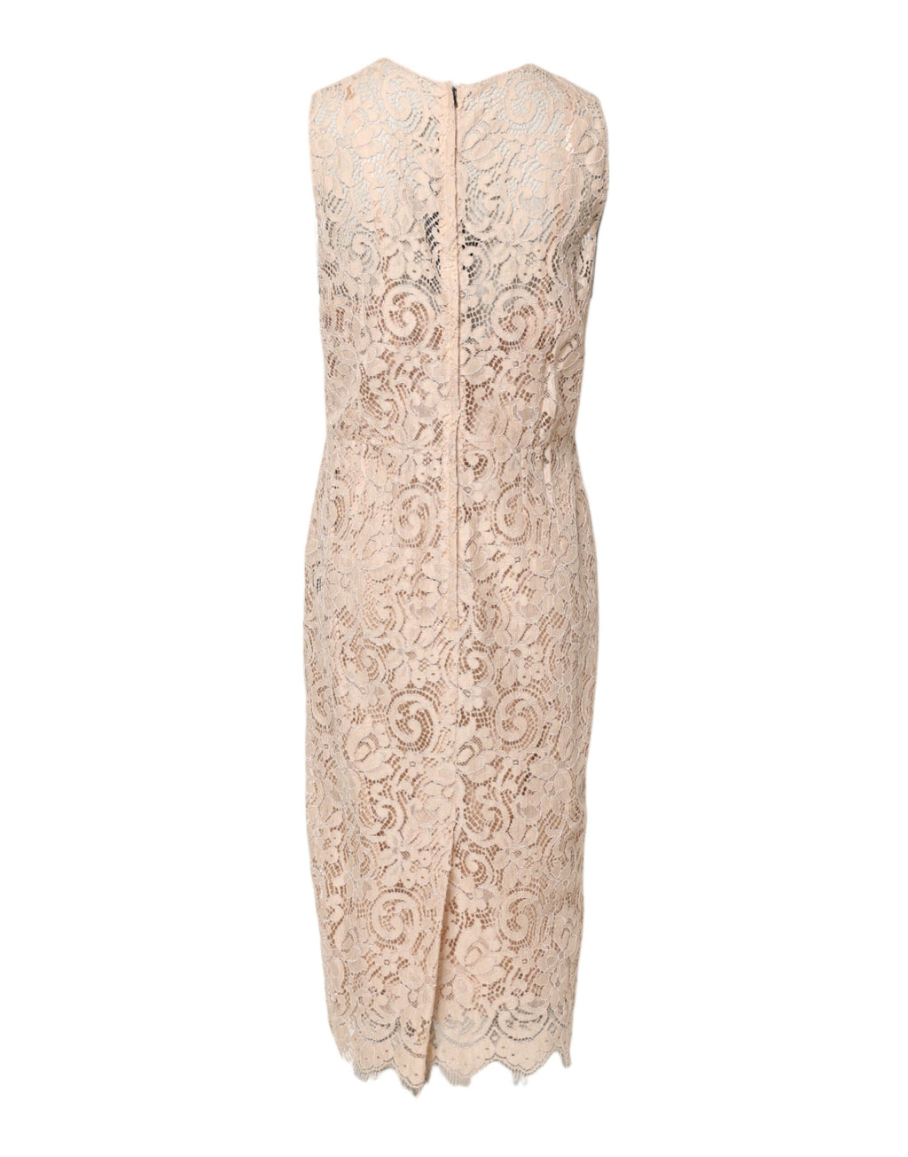 Robe sans manches Dolce & Gabbana beige avec broderie florale en dentelle, coupe ajustée et élégante.