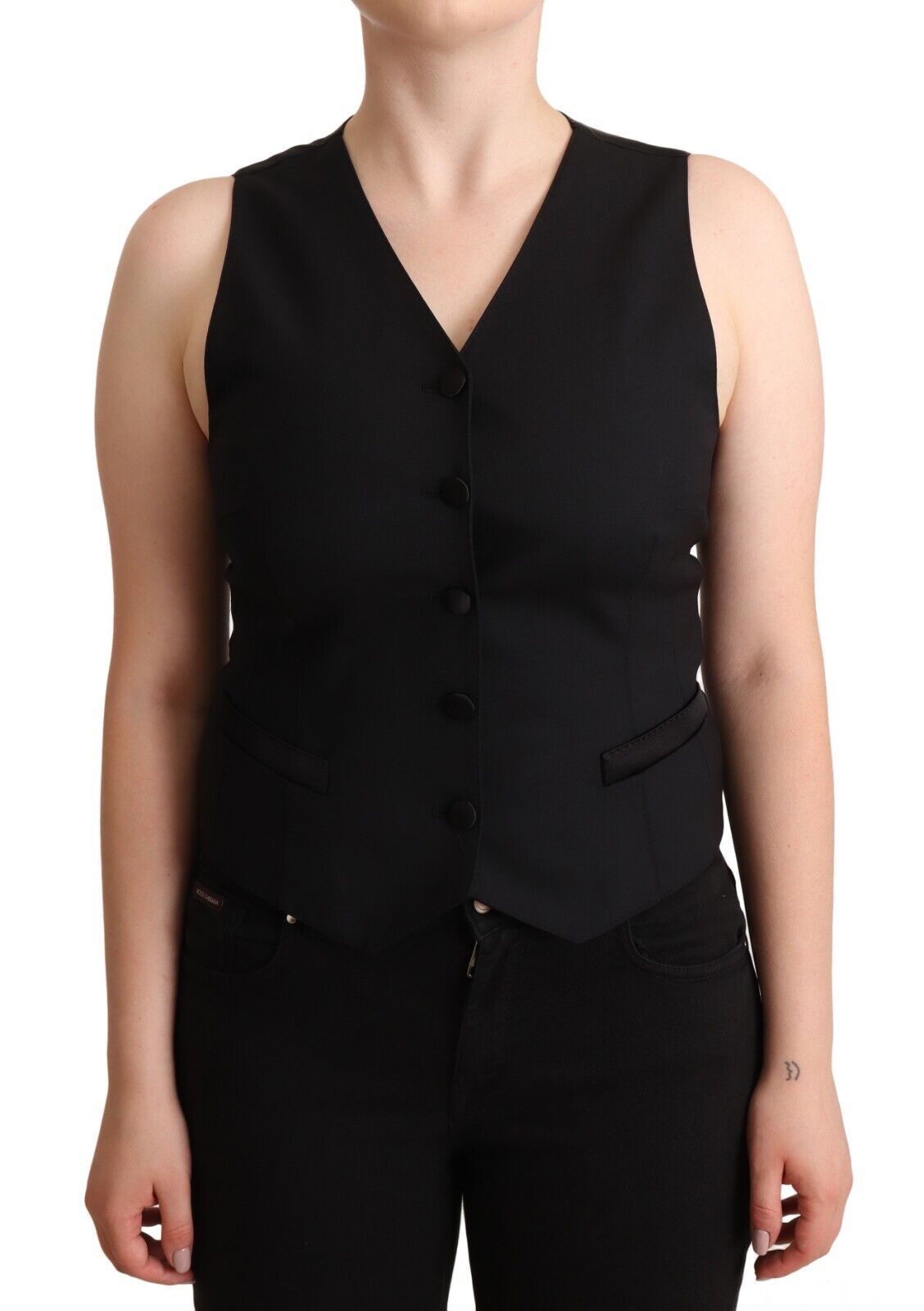 Veste sans manches Dolce & Gabbana en viscose noire avec boutons, style décontracté et élégant.