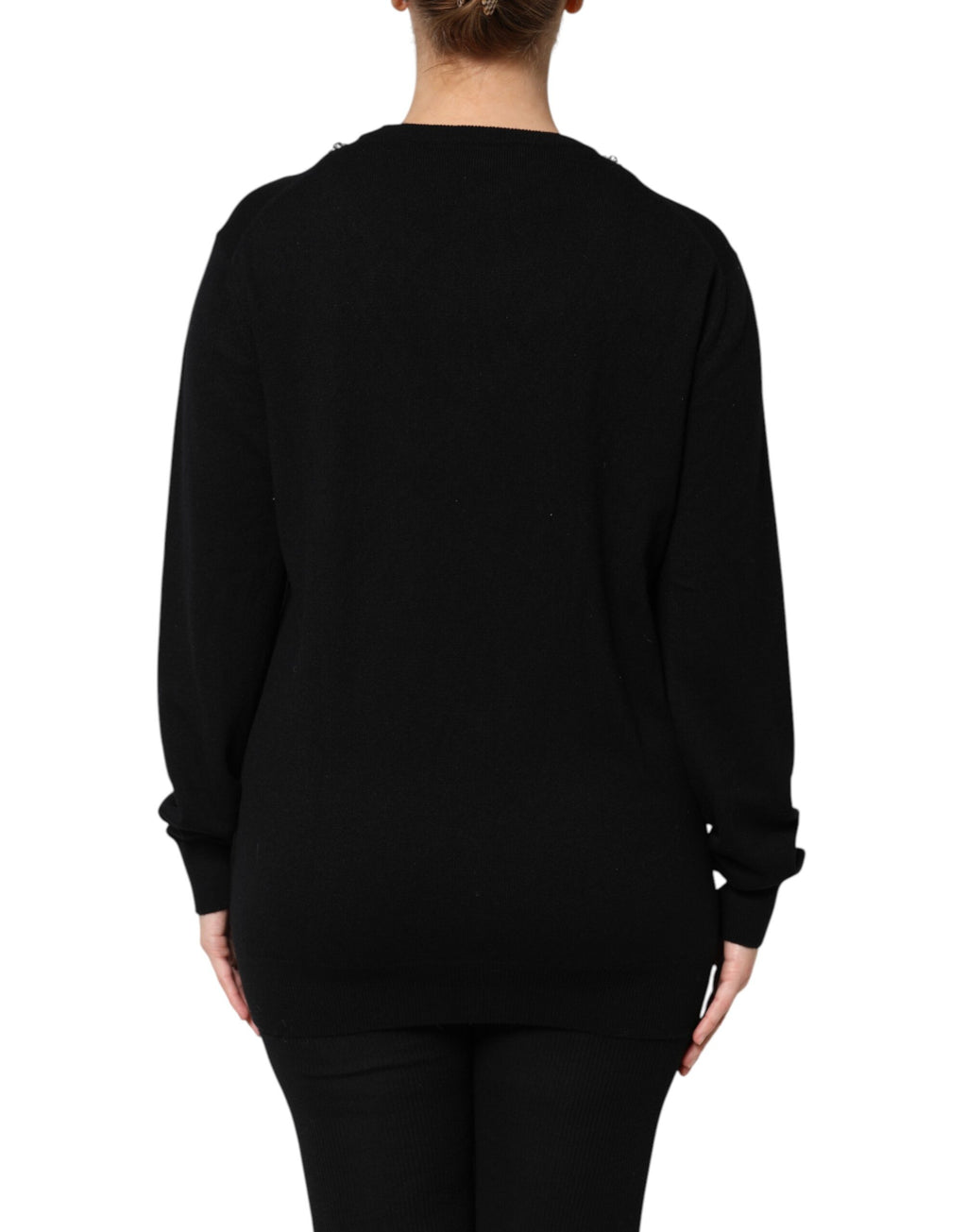 Pull Dolce & Gabbana en cachemire noir avec embellissements en cristal, élégant et confortable, vue de face.