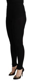 Pantalon noir Dolce & Gabbana en cachemire extensible avec taille élastique, pantalon chic et confortable pour femme.