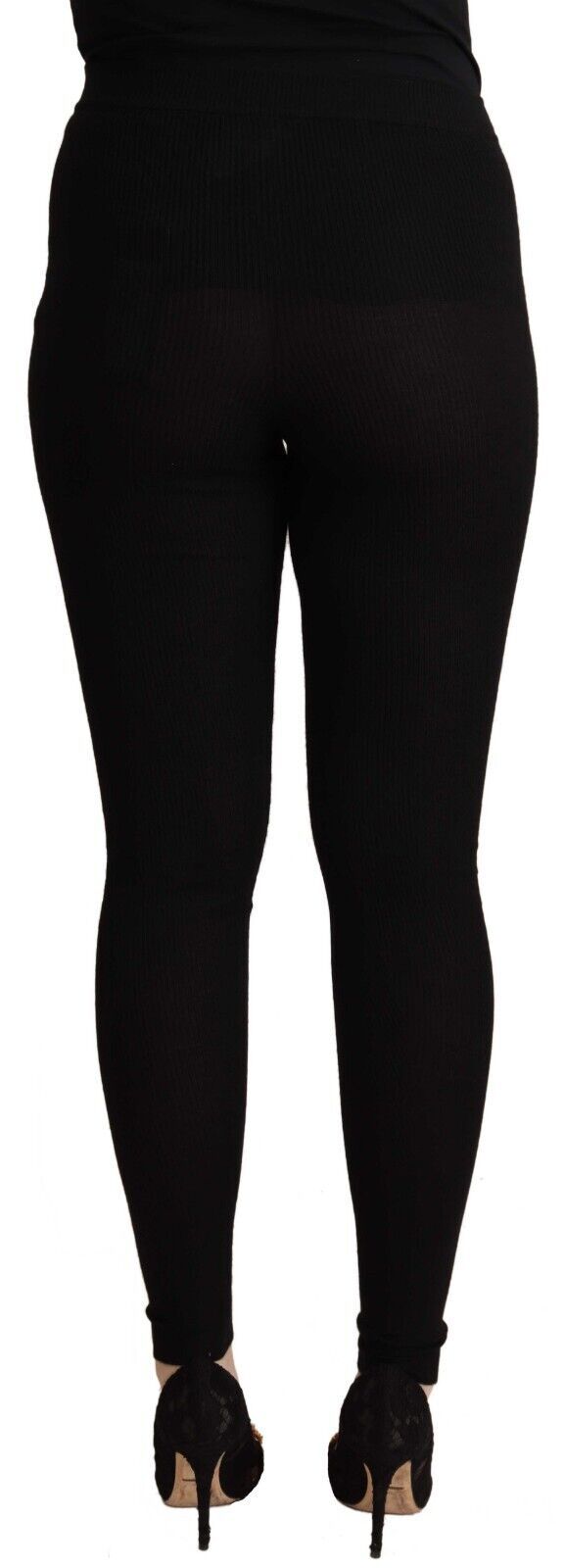 Pantalon Dolce & Gabbana en cachemire noir stretch, taille élastique, coupe ajustée, vue de face.