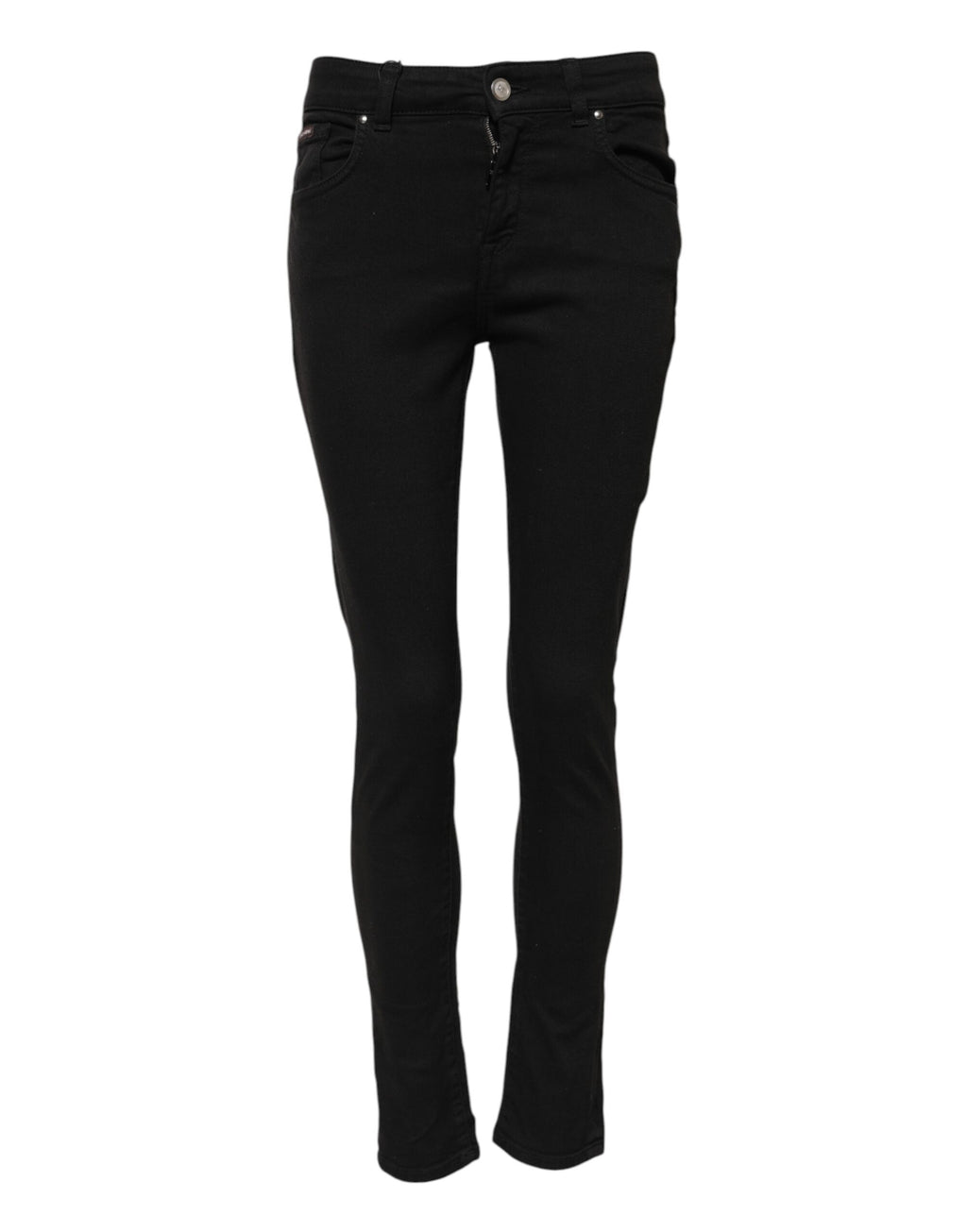 Jeans slim en denim noir en coton de marque Dolce & Gabbana, silhouette décontractée et moderne, vue de face.
