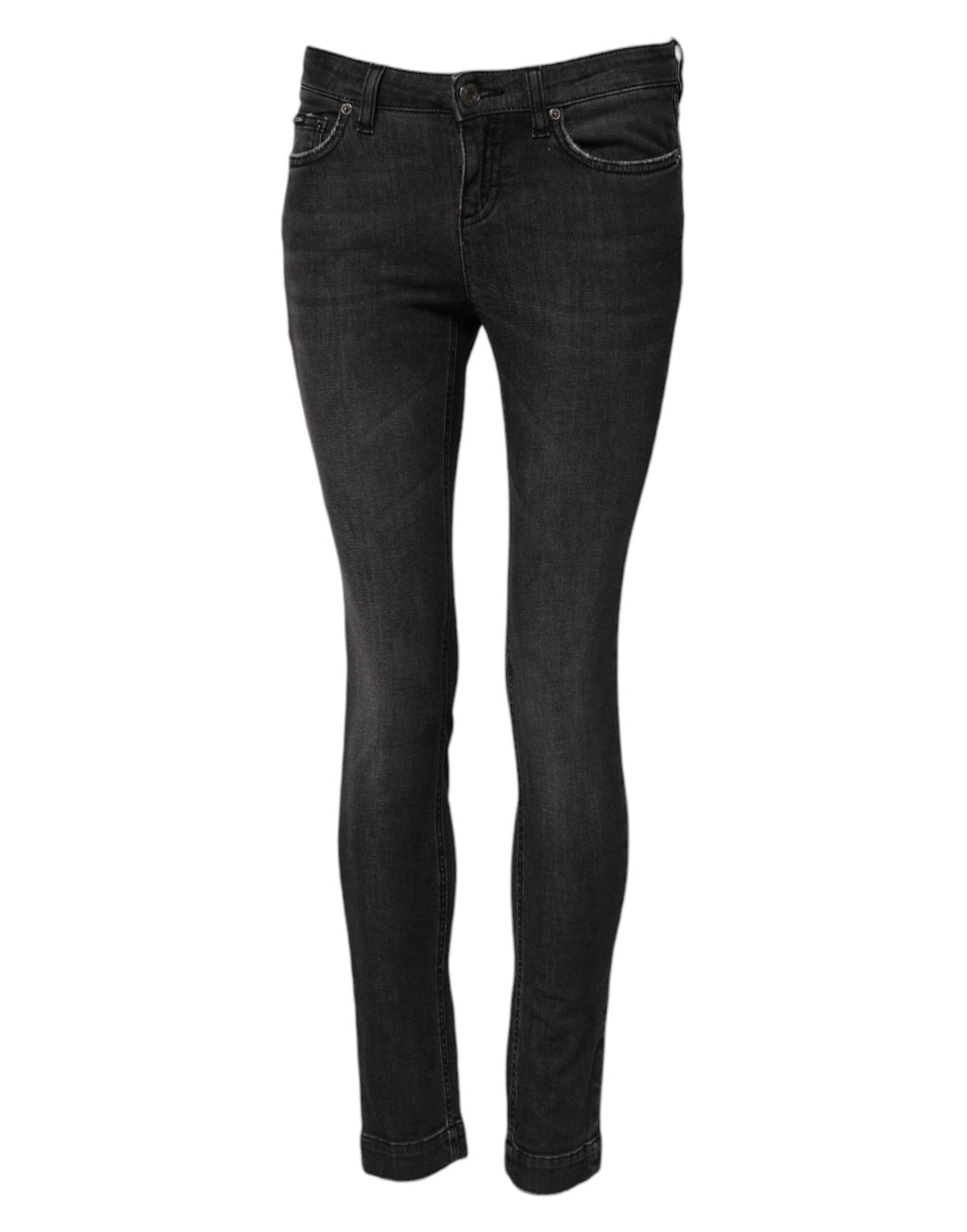 Jeans skinny en coton noir à taille basse de Dolce & Gabbana, coupe ajustée et style élégant, vue de face.