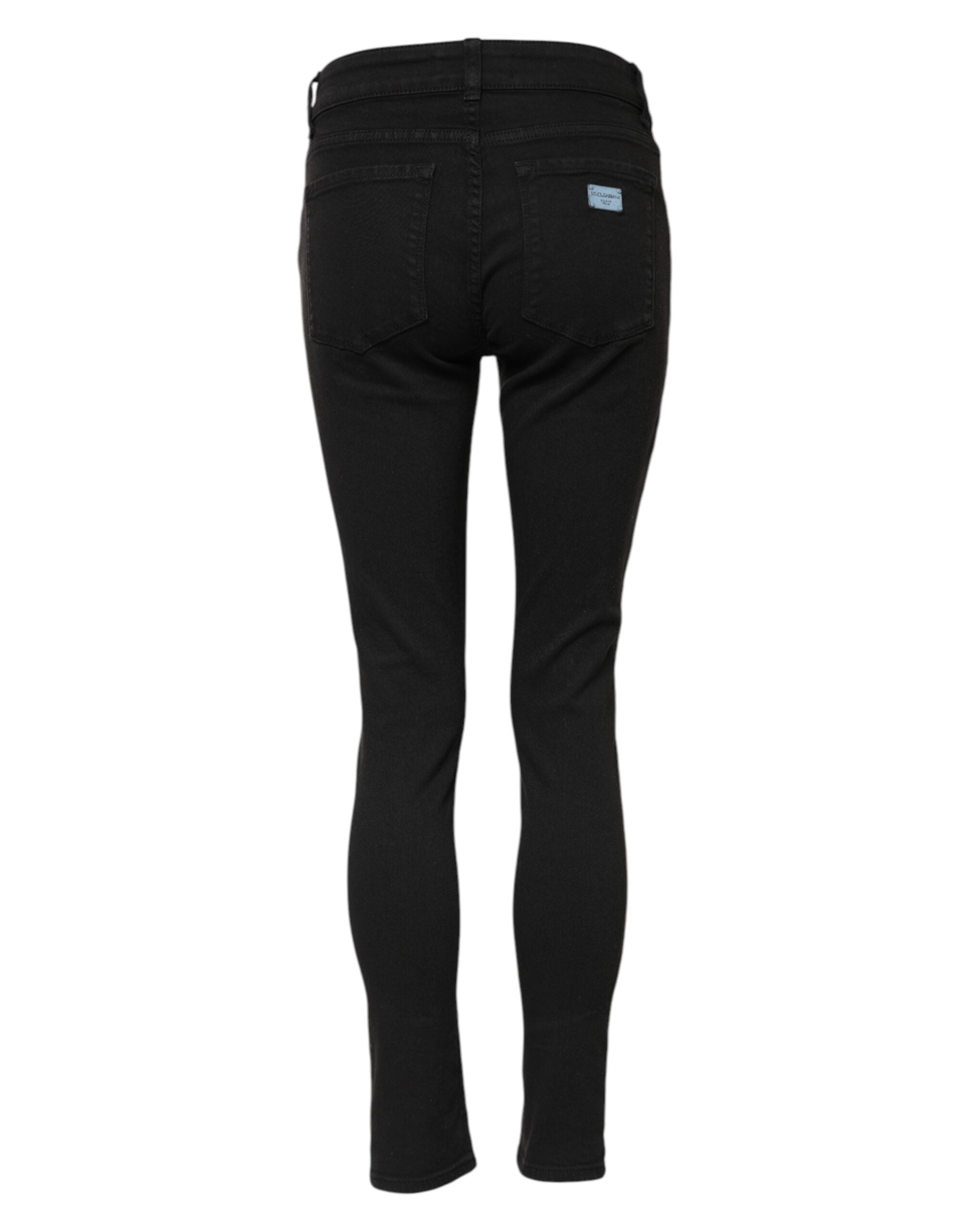 Jeans skinny en coton noir de Dolce & Gabbana, pantalon denim ajusté, vue de face avec détails de couture.