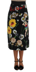 Jupon noire Dolce & Gabbana avec broderie de marguerites ornées de paillettes et détails en brocart.