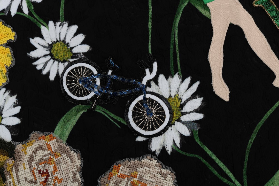 Jupe Dolce & Gabbana en brocart noir ornée de daisies embellies, élégante et sophistiquée, vue de face.