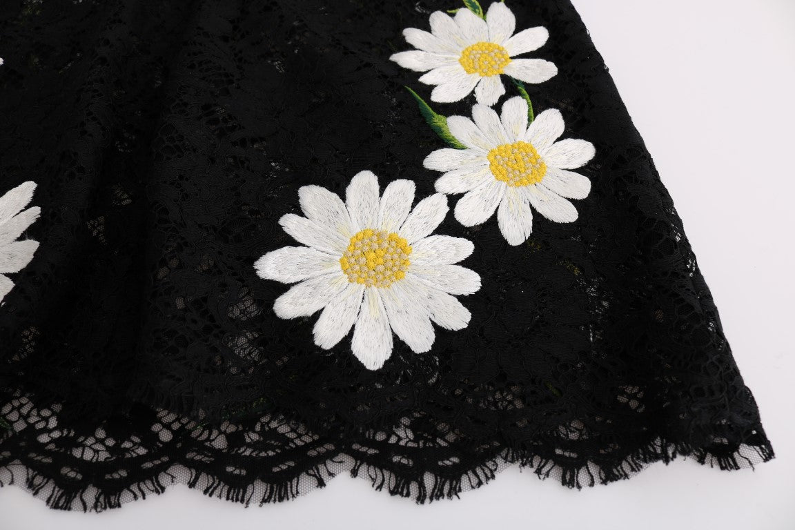Robe Dolce & Gabbana noire en dentelle florale avec motifs de camomille, style élégant pour la collection Sicily.