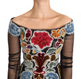 T-shirt Dolce & Gabbana noir avec broderie florale Ricamo, haut en coton élégant et féminin.