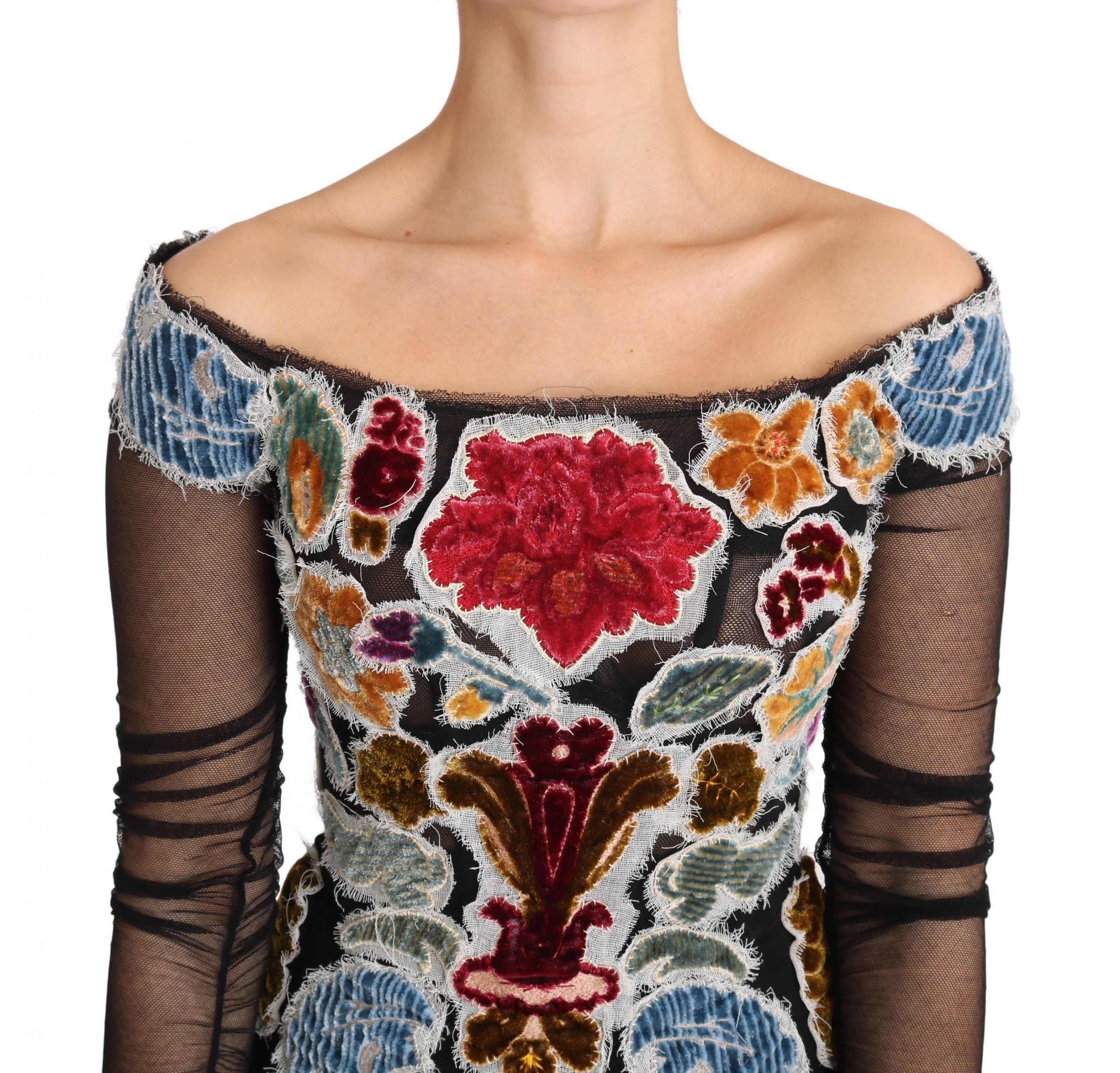 T-shirt Dolce & Gabbana noir avec broderie florale Ricamo, haut en coton élégant et féminin.