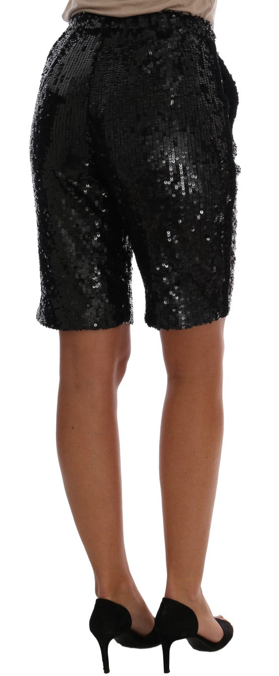 Shorts de mode noirs à sequins Dolce & Gabbana, style élégant et glamour pour femmes.